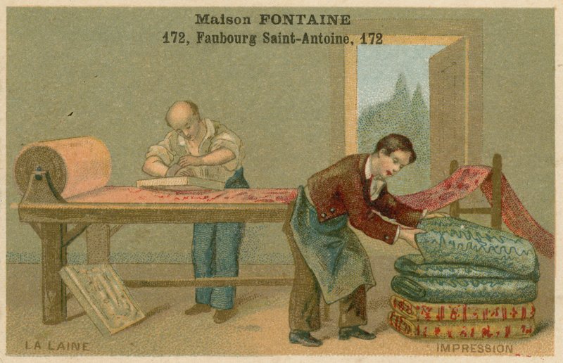 Cartão de comércio da fonte da casa, impressão de lã de French School
