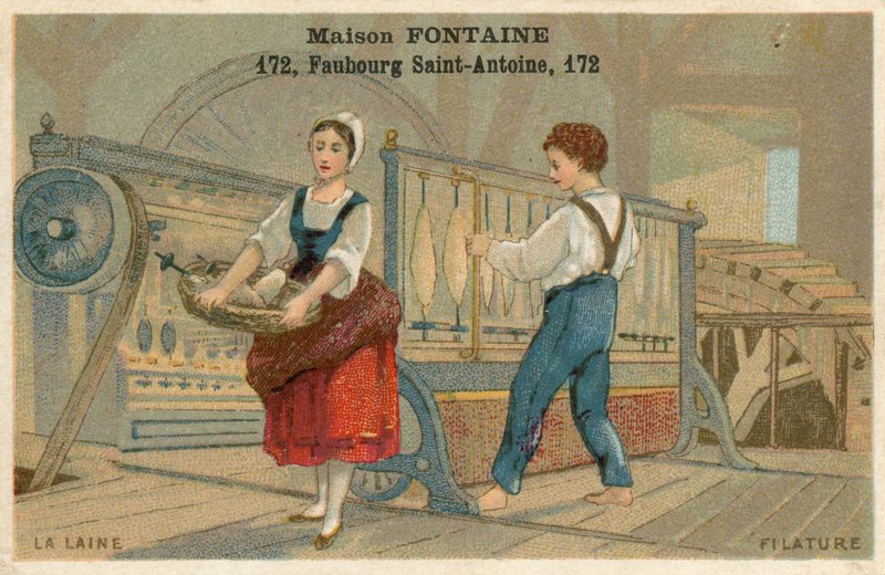 Cartão comercial Maison Fontaine, fiação de lã de French School
