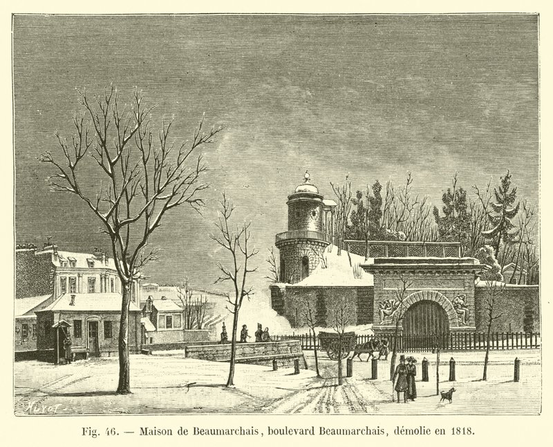 Beaumarchais House, boulevard Beaumarchais, demolido em 1818 de French School
