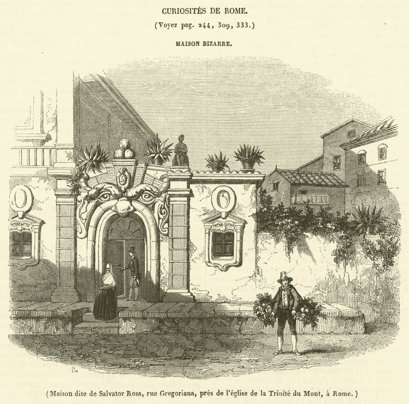 Casa de Salvator Rosa, na Via Gregoriana, perto da igreja de Trinità del Monte, em Roma (gravura) de French School