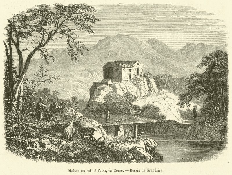 Casa onde nasceu Paoli, na Córsega (gravura) de French School