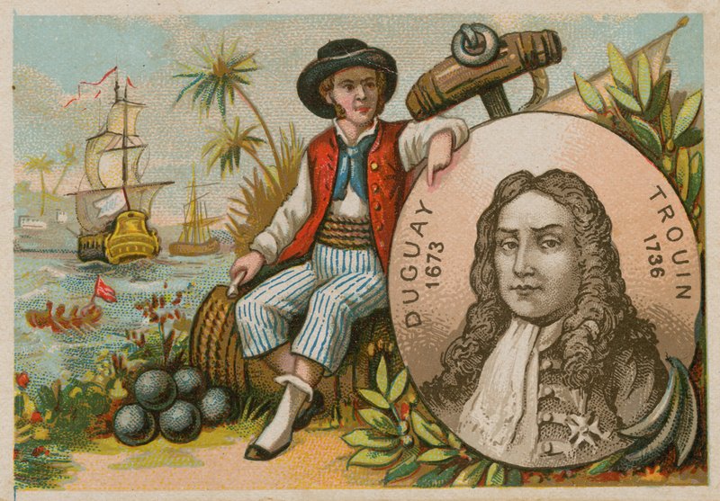 Homem, em, a, brasil, segurando, retrato, de, Duguay-Trouin de French School