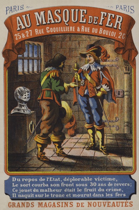 Homem, em, a, máscara ferro, propaganda, para, au, masque, de, fer, paris de French School
