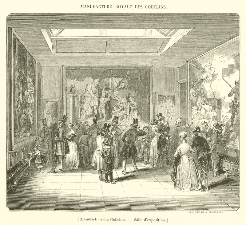 Manufacture des Gobelins, Sala de Exposições (gravura) de French School