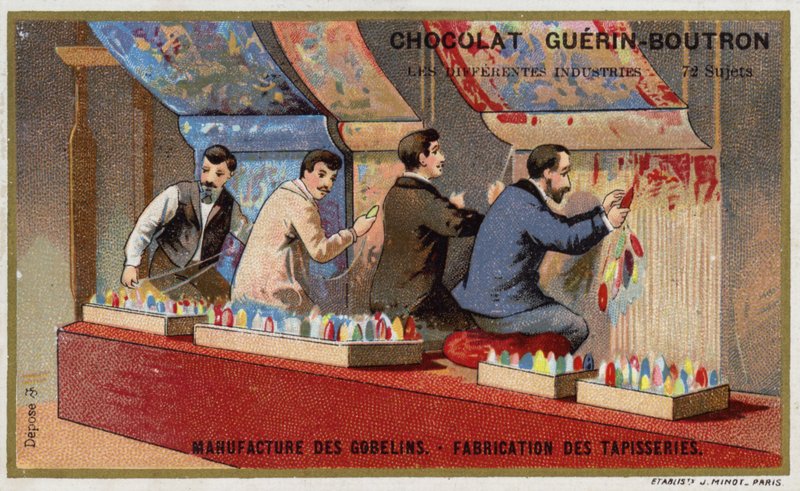 Fabricação de tapeçarias na fábrica de Gobelins (chromolitho) de French School