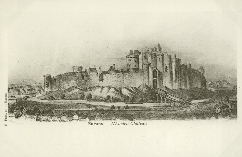 Marans, o antigo castelo (gravura) de French School