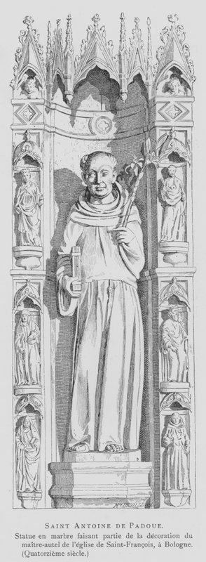Estátua em mármore de Santo Antônio de Pádua, Basílica de São Francisco, Bolonha, Itália (Litho) de French School