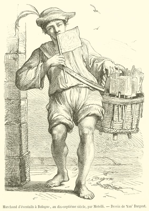 Comerciante de fãs em Bolonha, no século XVII (gravura) de French School