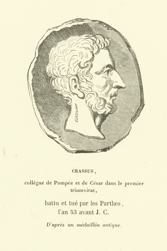 Marcus Licinius Crassus, colega de Pompeu o Grande e Júlio César no Primeiro Triunvirato, matou em 53 a.C. (gravura) de French School