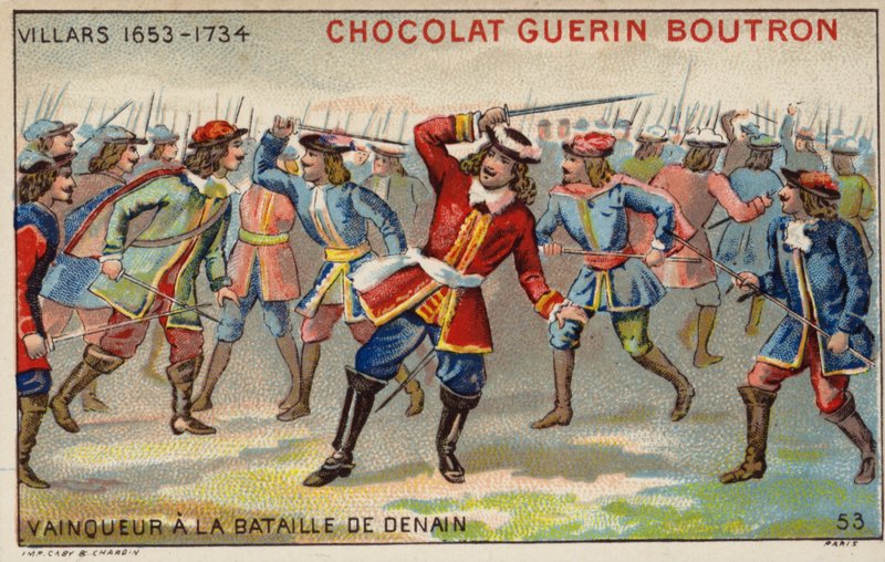 Marechal Villars ganhando a Batalha de Denain (chromolitho) de French School