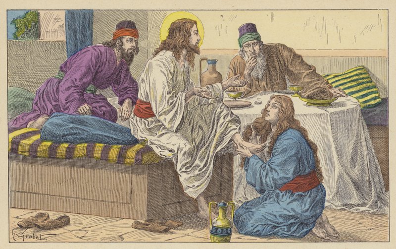 Maria Madalena aos pés de Jesus (cor litho) de French School