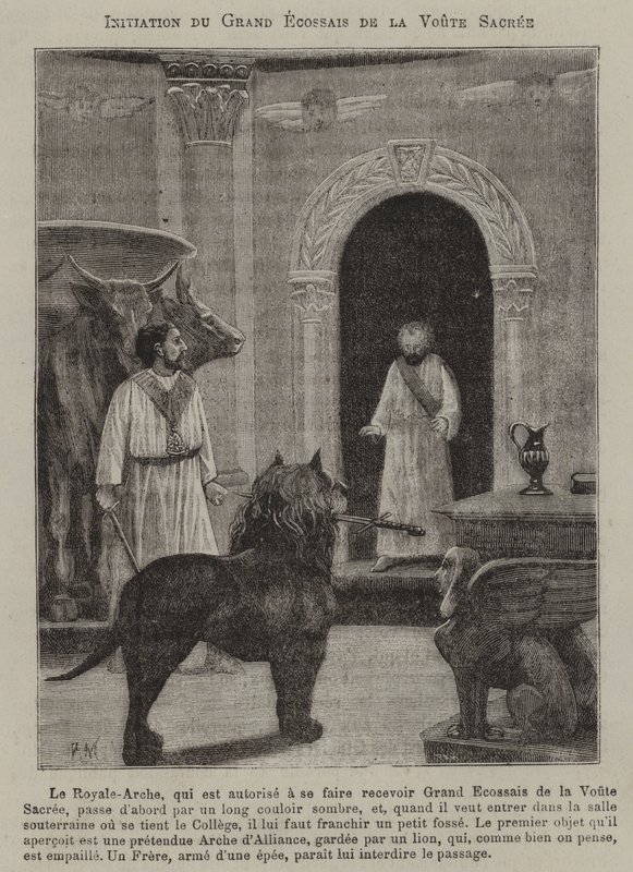 Cerimônia de iniciação maçônica (gravura) de French School