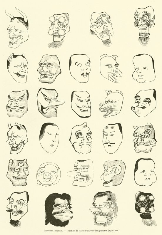 Máscaras japonesas (gravura) de French School