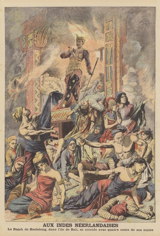 Suicídio em massa nas Índias Orientais Holandesas (cor litho) de French School