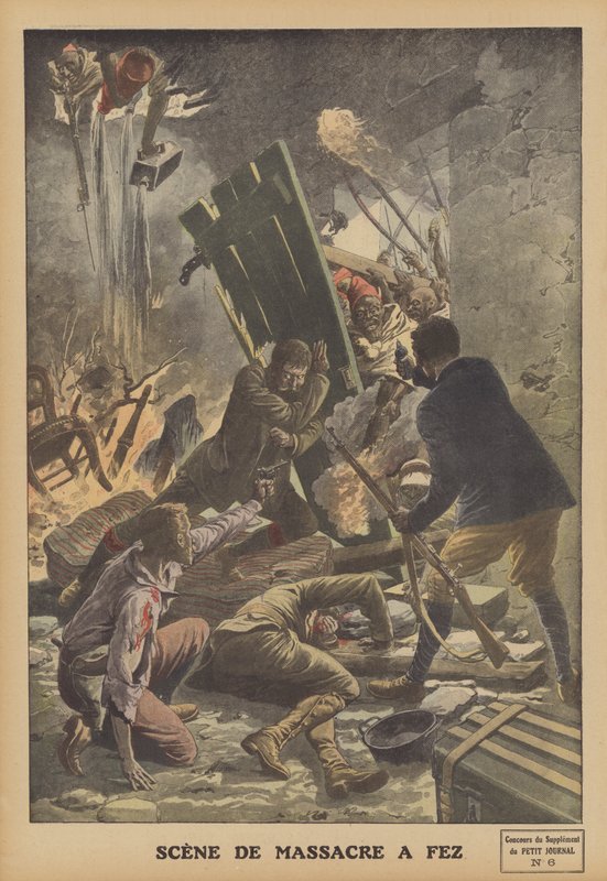 Massacre em Fez, Marrocos (cor litho) de French School