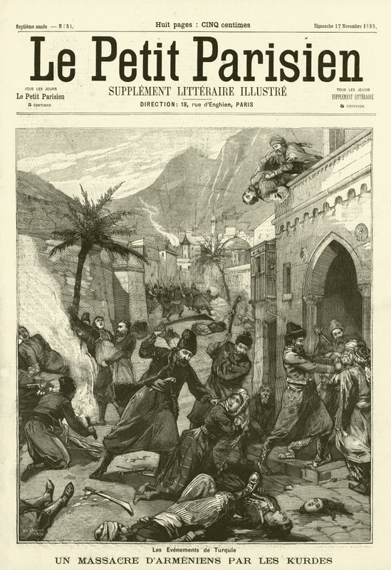 Massacre de arménios pelos curdos na Turquia (gravura) de French School
