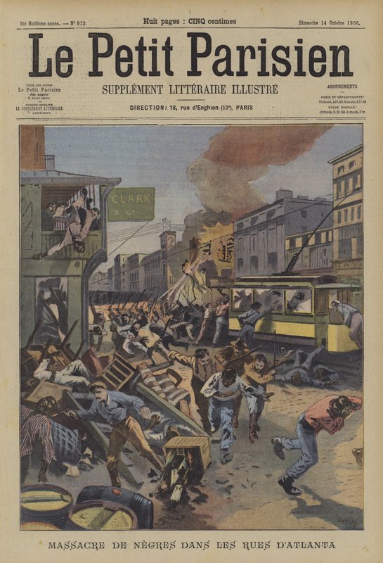 Massacre de negros nas ruas de Atlanta, Geórgia (cor litho) de French School
