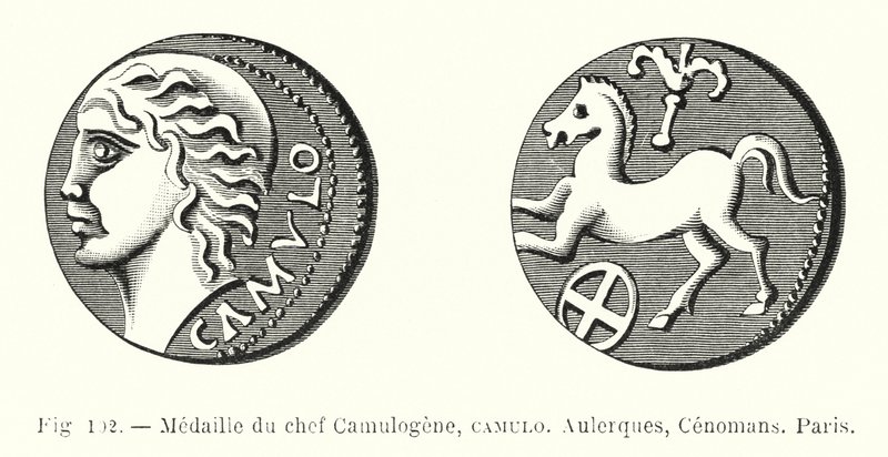 Medalha do Chefe Camulogene, Camulo, Aulerques, Cenomans, Paris (gravura) de French School