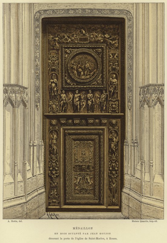 Medalhão em madeira esculpida por Jean Goujon na porta da Igreja de Saint-Maclou, Rouen de French School