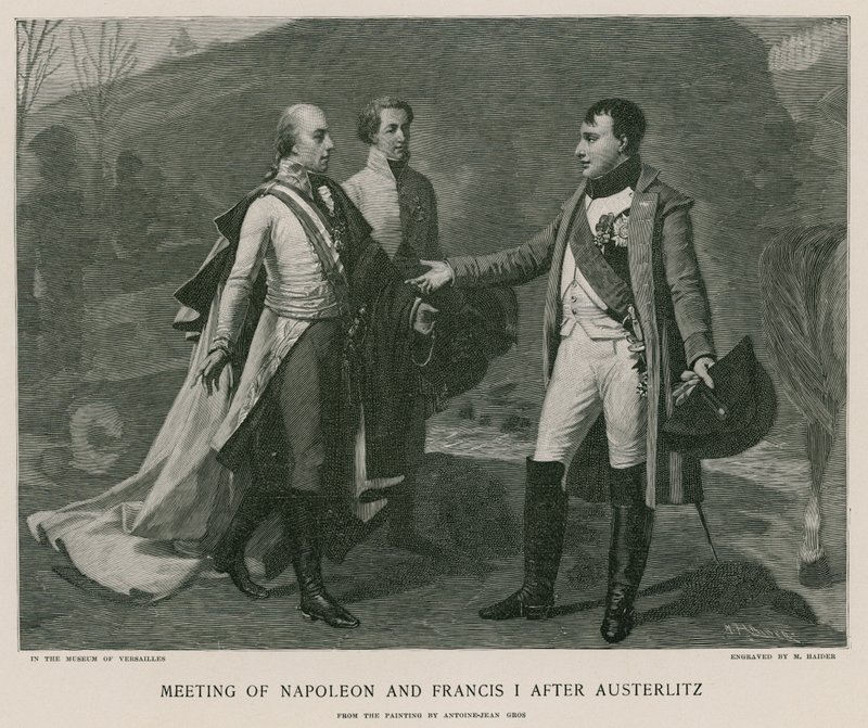 Encontro de Napoleão e Francisco I depois de Austerlitz de French School