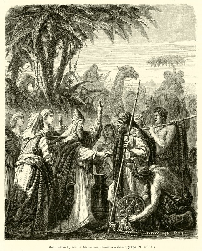 Melchisedech, roi de Jerusalem, benit Abraham (gravura) de French School