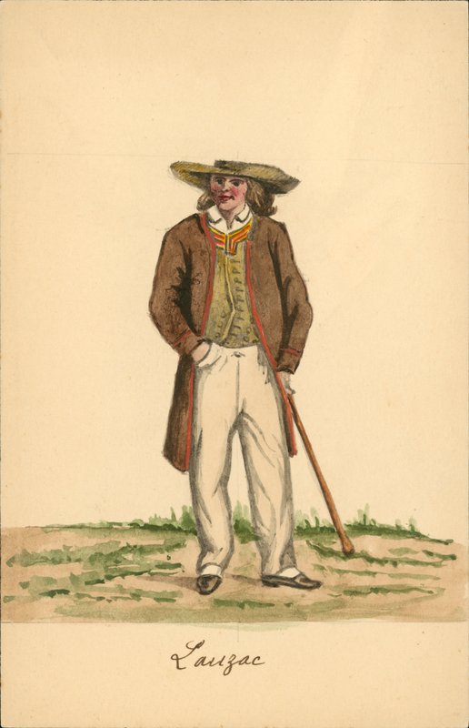 Fato de homem de Lauzach, Morbihan (litografia a cores) de French School