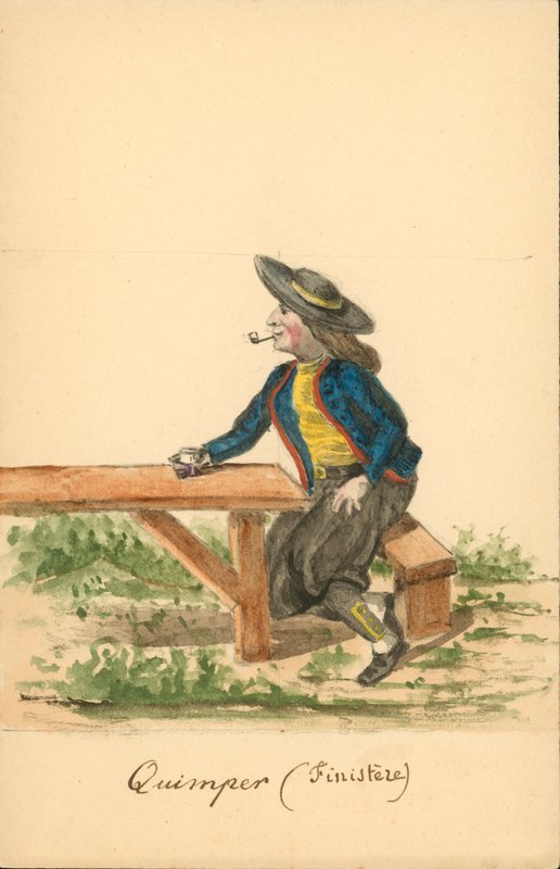 Fato de homem de Quimper, Finistere (litografia a cores) de French School