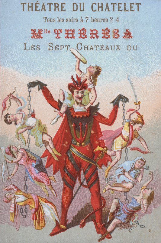 Mefistófeles pendurados homens e mulheres acorrentados (cor litho) de French School