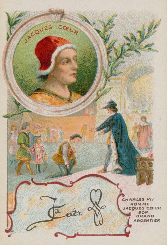 Mercador comerciante Jacques Coeur sendo recebido pelo rei Charles VII de French School