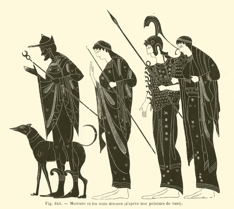 Mercúrio e as três deusas (gravura) de French School