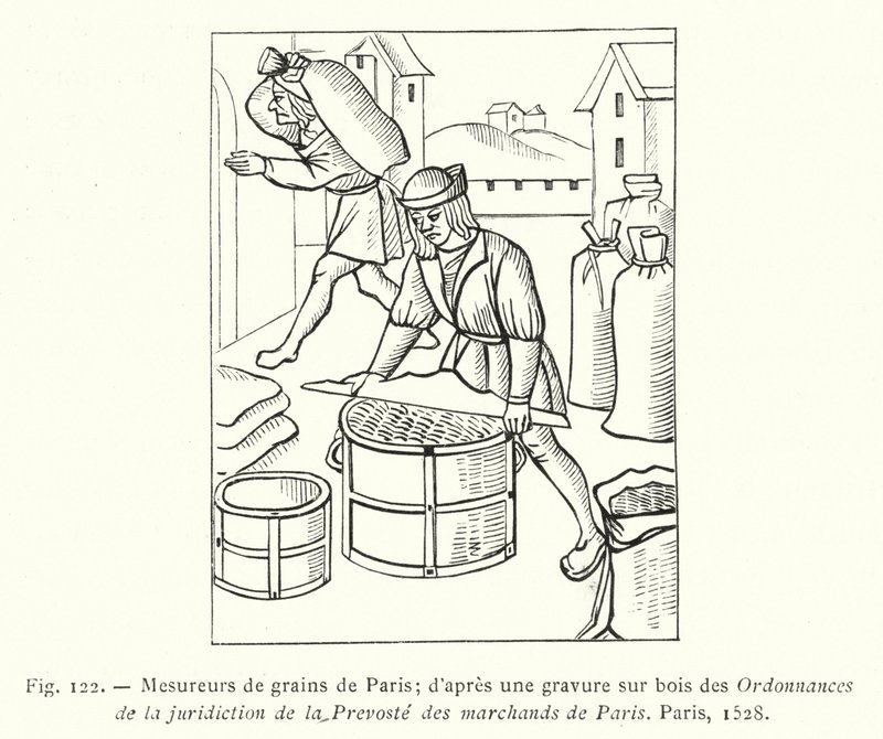 Medidores de Grãos de Paris; de uma xilogravura das Ordens da Lei de Prevoste des marchands de Paris, Paris de French School