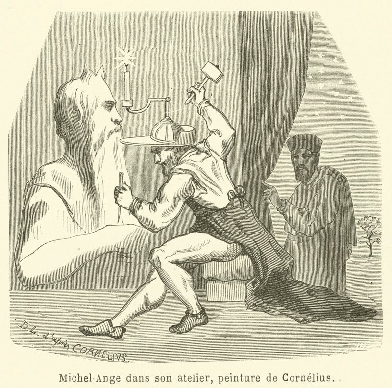 Miguel Ângelo na sua oficina (gravura) de French School