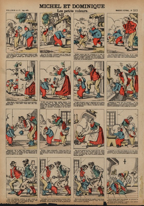 Michel e Dominique, os ladrõezinhos (gravura colorida) de French School