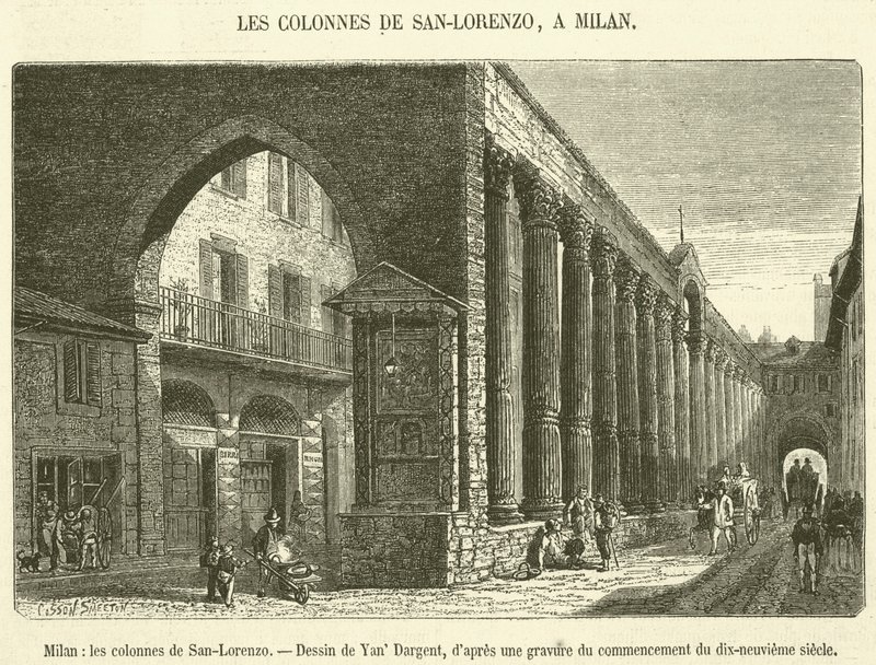 Milão, as colunas de São Lourenço (gravura) de French School