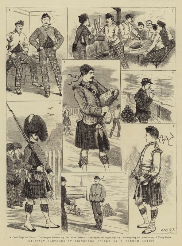 Esboços Militares no Castelo de Edimburgo (gravura) de French School