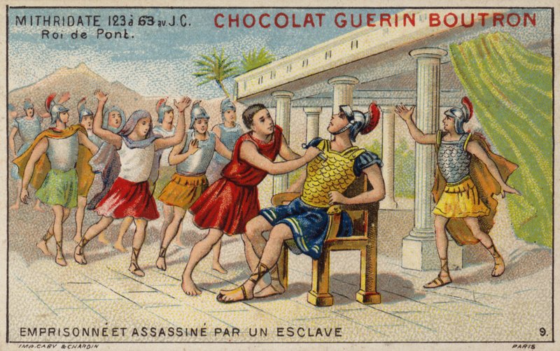 Mithridates VI de Pontus preso e assassinado por um escravo (chromolitho) de French School