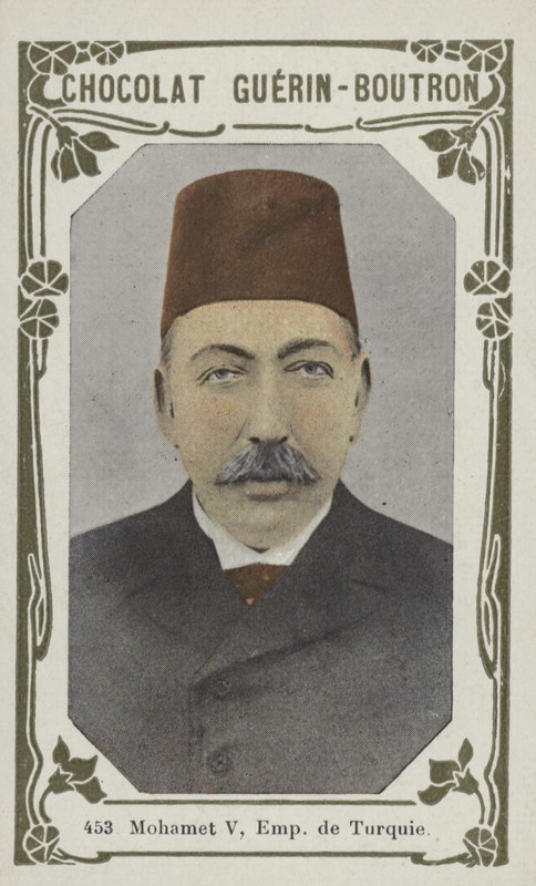 Mohamet V, imperador da Turquia (foto colorida) de French School