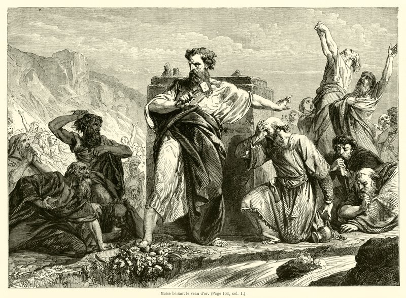 Moisés quebrando o bezerro de ouro (gravura) de French School