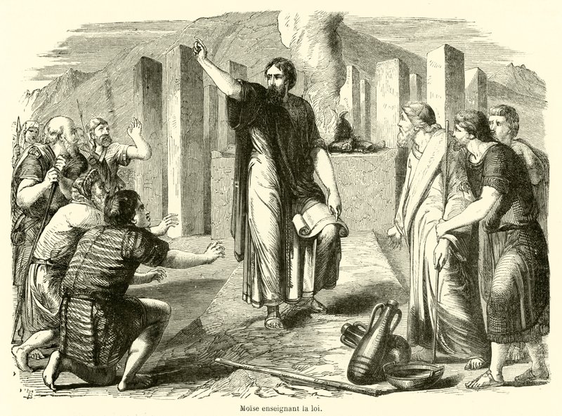 Moisés ensinando a lei (gravura) de French School