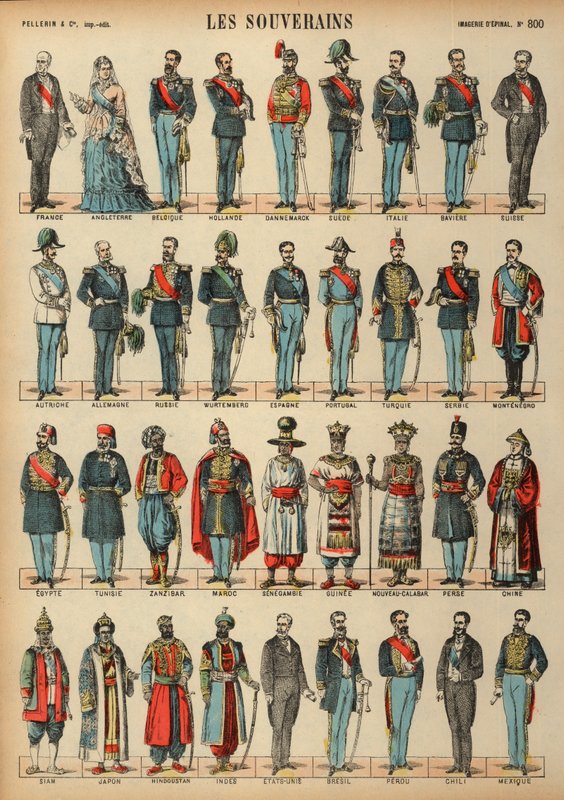 Monarchs of the World (gravura colorida) de French School