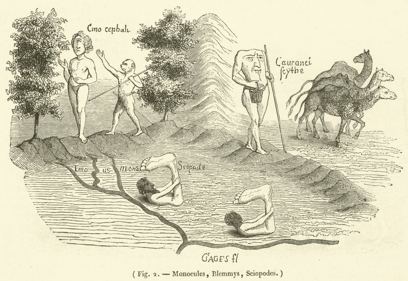 Monocules, Blemmys, Sciopodes (gravura) de French School