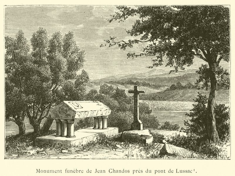 Monumento a Jean Chandos perto da ponte de Lussac (gravura) de French School