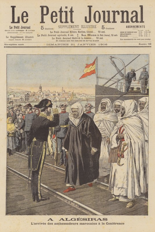 Embaixadores marroquinos chegam à Conferência de Algeciras em Espanha (cor litho) de French School