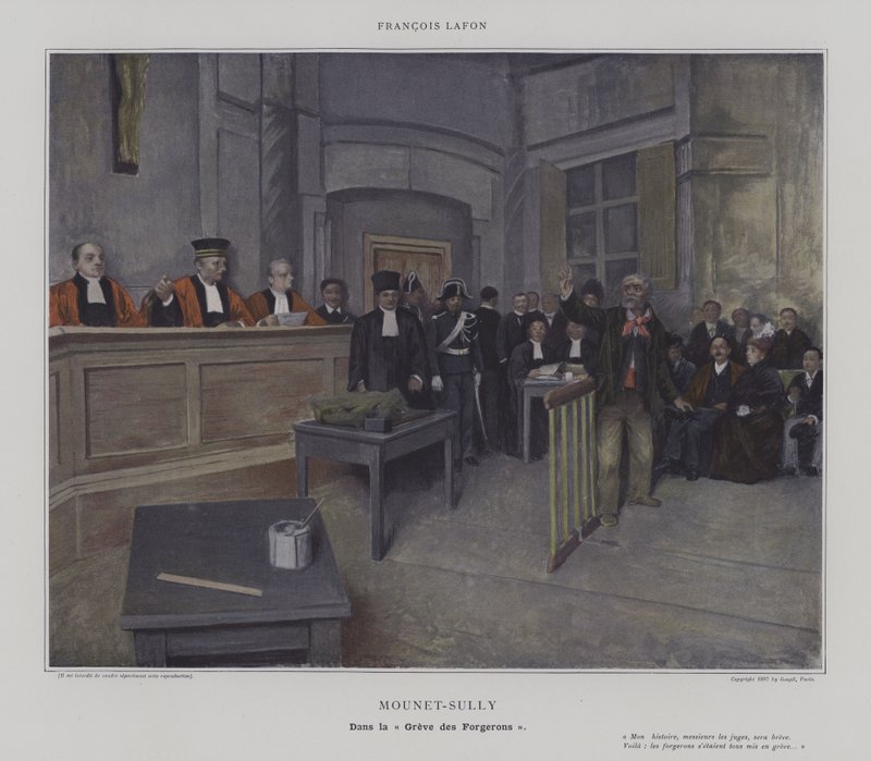 Mounet-Sully no "Greve des Forgerons" (cor litho) de French School