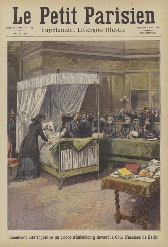 Testemunho comovente do Príncipe de Eulenburg em tribunal em Berlim (cor litho) de French School