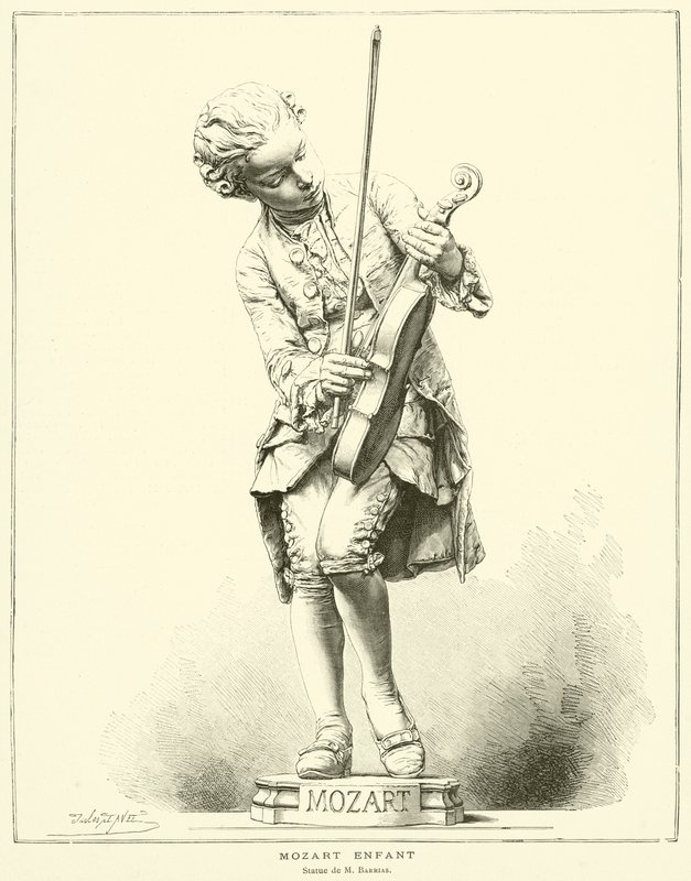 Mozart em criança, Estátua de M Barrias (gravura) de French School