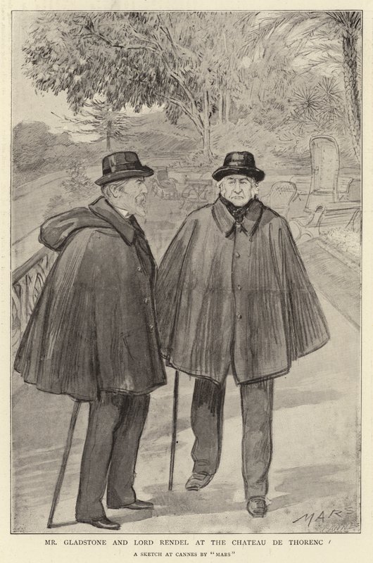 Sr. Gladstone e Lord Rendel no Chateau de Thorenc (litho) de French School