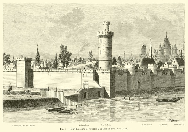 Muro de Charles V e Tour du Bois, por volta de 1450 de French School