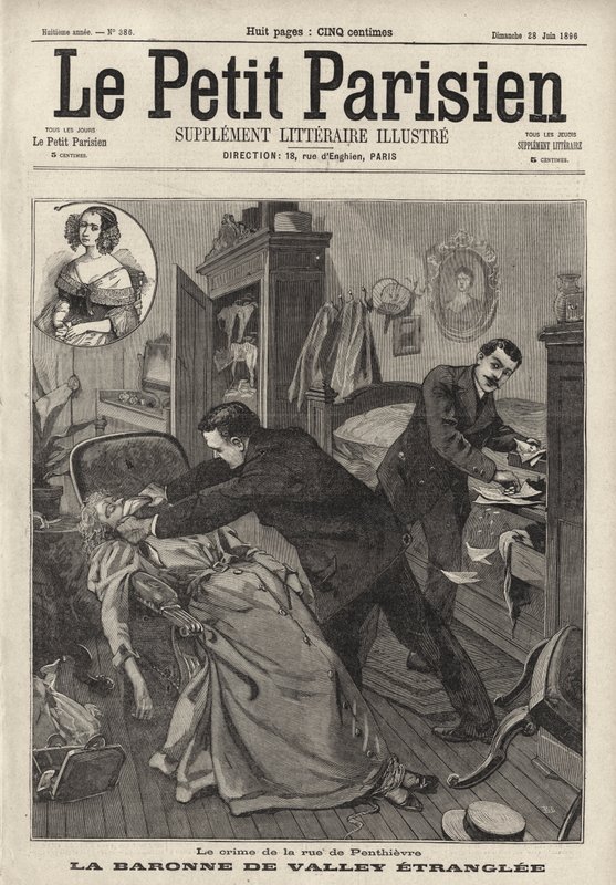 Assassinato da velha Baronne de Valley em sua casa na Rue de Penthievre, Paris (gravura) de French School