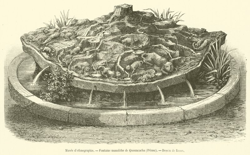 Museu de Etnografia, Fonte Monolítica de Quonncacha, Peru (gravura) de French School
